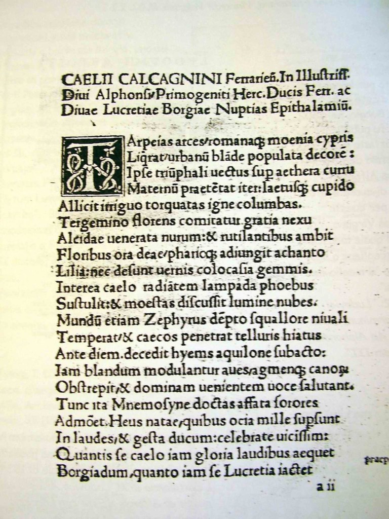 Calcagnini, Epitalami a les noces d’Alfons d’Este i Lucrècia Borja.