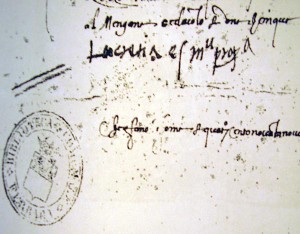 Firma autògrafa de Lucrècia: “Lucrecia estense manu propia”.