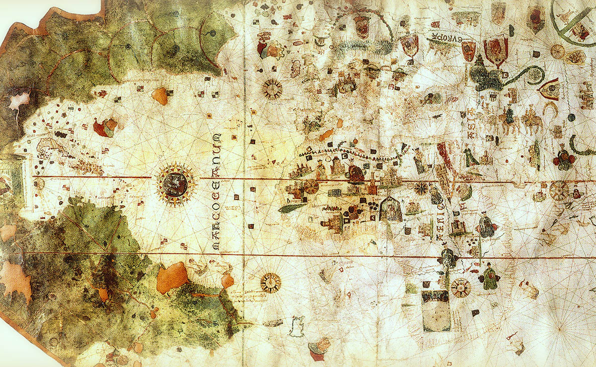 Mapa de Juan de la Cosa de 1500 on apareix el nou món en verd